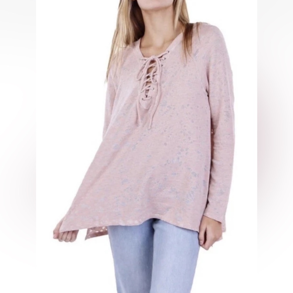 Anthropologie Maronie Women's Lace-Up Pink Top Size M NWT